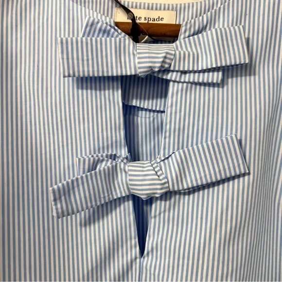 Kate Spade Target White Blue Stripe Puff Sleeve Bows Coastal Preppy Blouse L NWT - Picture 8 of 10